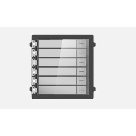 Modul de extensie videinterfon cu sase butoane de apelare Hikvision DS- KD-KK/S; montaj aplicat sau ingropat (acesoriile de montaj nu sunt incluse), customizare afisare nume; iluminare pe timp de noapte; Conectare RS-485, 1 x Input; 1 x Output; protectie: IP 65; material otrel inoxidabil