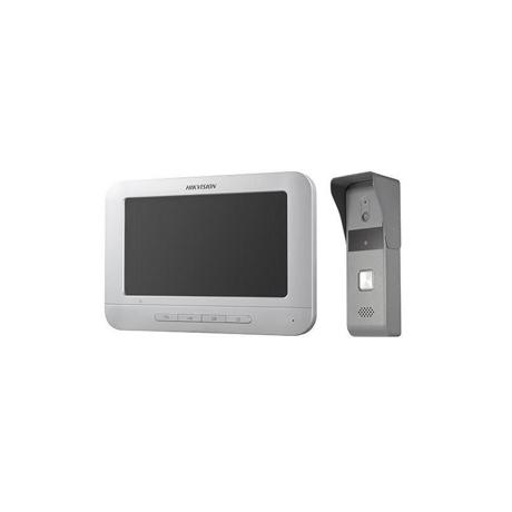Set videointerfon color Hikvision DS-KIS203T; montaj pe 4 fire; setul este format din post exterior DS-KB2421T-IM si monitor interior DS- KH2220, include 5m de cablu pe 4 fire, Descriere post exterior: rezolutie 1920 × 1080, FOV Horizontal: 66.2°，Vertical: 37.2°, microfon si difuzor incorporat, 1 x