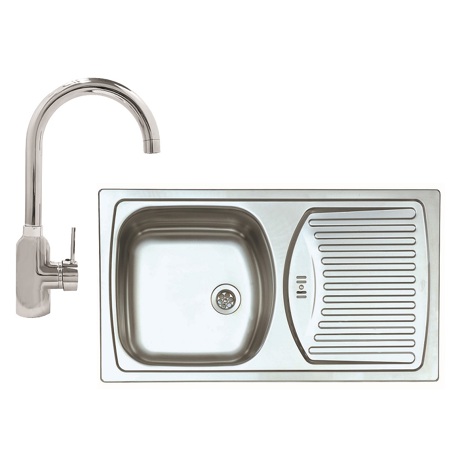 Pachet promotional Alveus Chiuveta Basic 150 satin, cuva stanga, inox + Baterie GM 120, Crom
