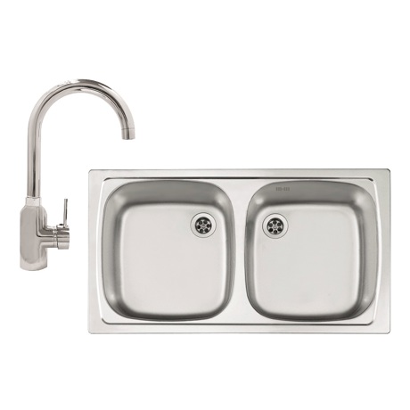 Pachet promotional Alveus Chiuveta Basic 160 satin, inox + Baterie GM 120, Crom