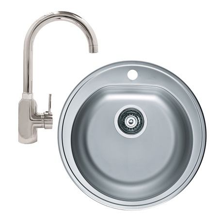 Pachet promotional Alveus Chiuveta Form 30 satin, inox + Baterie GM 120, Crom