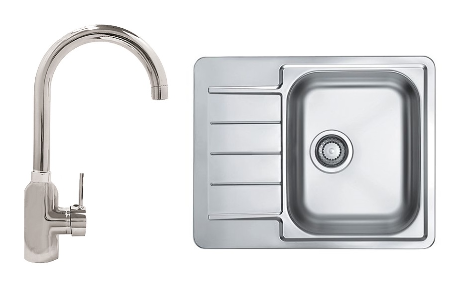 Pachet promotional Alveus Chiuveta Line 110, cuva dreapta, inox + Baterie GM 120, Crom