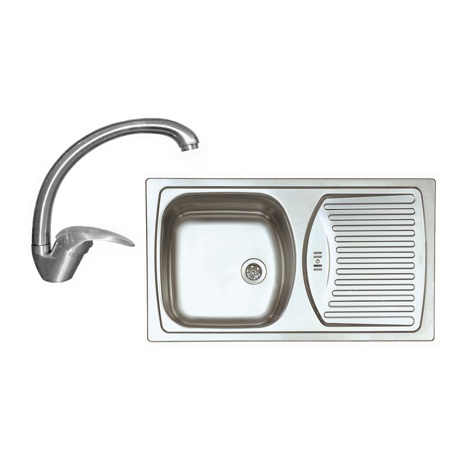 Pachet promotional Alveus Chiuveta Basic 150 satin, cuva stanga, inox + Baterie GM 130, Crom
