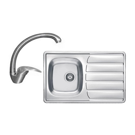 Pachet promotional Alveus Chiuveta Zoom 30 leinen, cuva stanga, inox + Baterie GM 130, Crom