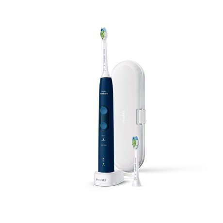 Periuţă de dinţi sonică electrică Philips Sonicare ProtectiveClean 5100 HX6851/29, 3 moduri, 2 capete de periere, Încărcător, Toc de transport, Timer, Indicator baterie, Senzor de presiune integrat, 1 funcţie BrushSync, Albastru închis