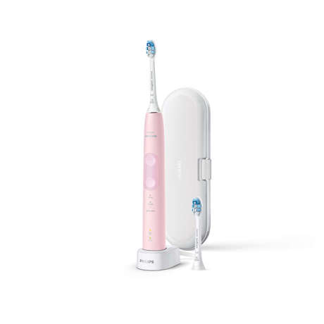 Periuţă de dinţi sonică electrică Philips Sonicare ProtectiveClean 5100 HX6856/17, 3 moduri, 2 capete de periere, Încărcător, Toc de transport, Timer, Indicator baterie, Senzor de presiune integrat, 1 funcţie BrushSync, Roz pastel
