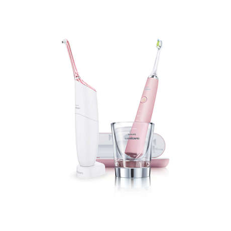 Set Philips Sonicare HX8391/02, Aparat de curăţare interdentară AirFloss Ultra cu 1 duză, 1 cap de periere, 1 mâner, Toc de transport, Încărcător, Pahar de încărcare, Setări personalizabile, Cronometru, Indicator baterie, Roz