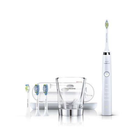 Periuţă de dinţi sonică electrică Philips Sonicare DiamondClean HX9394/40, 5 moduri, 4 capete de periere, Pahar de încărcare, Toc de transport, Timer, Indicator baterie, Alb ceramic