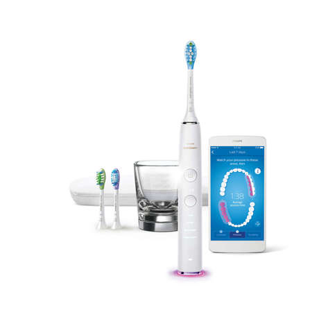 Periuţă de dinţi sonică electrică Philips Sonicare DiamondClean Smart HX9903/03, Senzori inteligenţi pentru capul de periere, 4 moduri, 3 intensităţi, 3 capete de periere, Pahar de încărcare, Toc de transport, Aplicaţie Connected brushing, Alb
