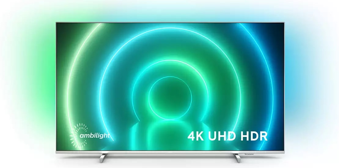 Televizor LED Philips 55PUS7956/12, 139 cm, 4K UHD, Android TV, Dolby Atmos, Wi-Fi, Bluetooth, CI+, Ambilight, Argintiu