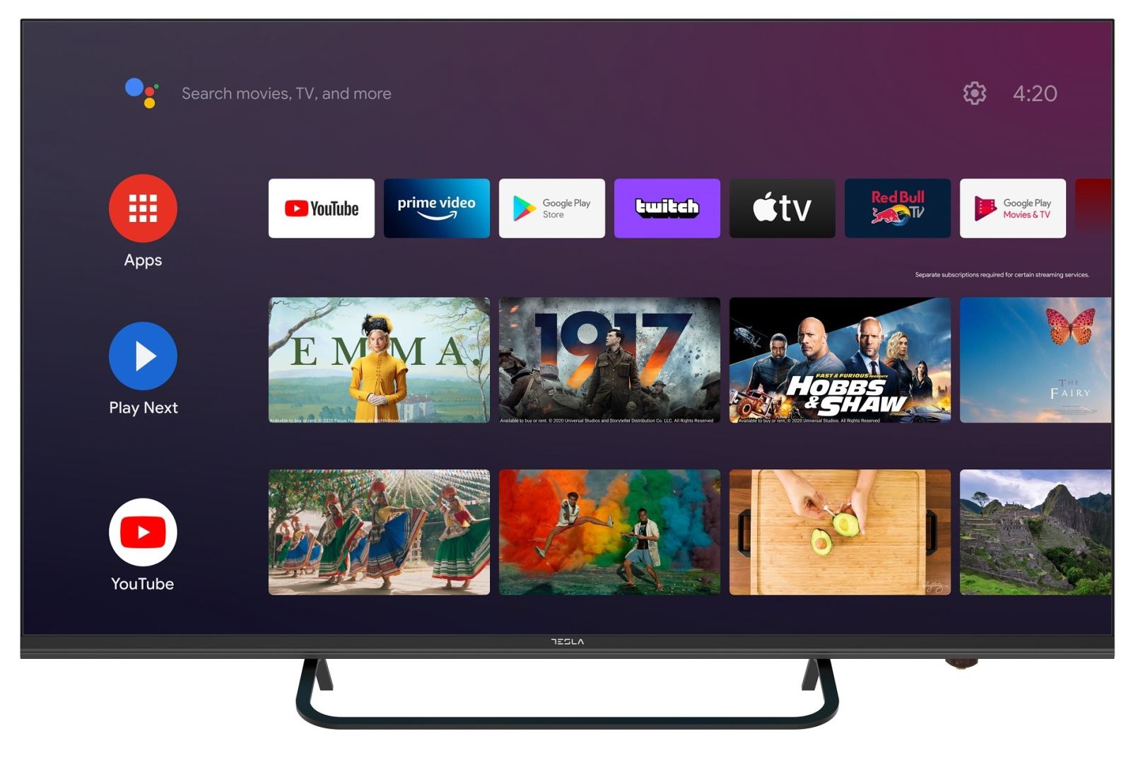 Televizor Smart LED Tesla 43E625BUS, 109cm, 4K UHD, Android TV, Wi-Fi, Bluetooth, Slot CI, Rama gri