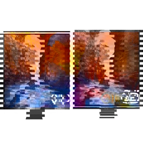 Televizor QLED Samsung QE55Q90RA, 138 cm, 4K UHD, PQI 4000, Ultra black, Dolby Digital Plus (60 W), Procesor Quantum 4K, Tehnologie AI, Mod Jocuri, Smart TV, Wi-Fi, Bluetooth de energie scazuta, CI+, Argintiu carbon