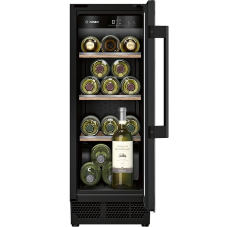Vitrina de vinuri Bosch KUW20VHF0, 58 l, 21 sticle, Clasa F, Racire interioara dinamica cu ventilator, H 82 cm,Negru