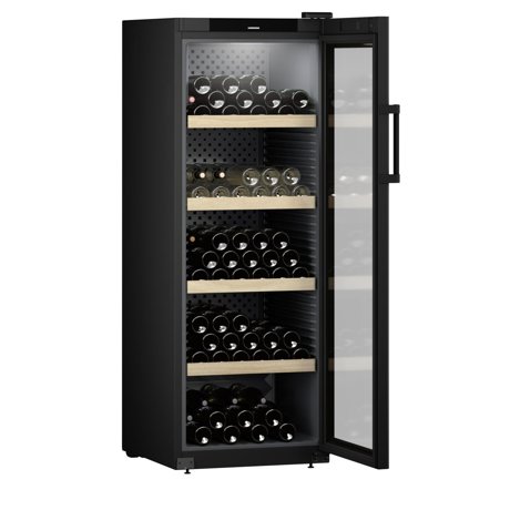Vitrina de vinuri Liebherr WPbl 5001, 385 l, 196 sticle, Clasa F, Rafturi lemn, Control electronic, Touch Display, H 168,4 cm, Negru