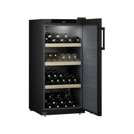 Vitrina de vinuri Liebherr WSbl 4201, 267 l, 141 sticle, Clasa D, Rafturi lemn, Control electronic, Touch Display, H 128,4 cm, Negru