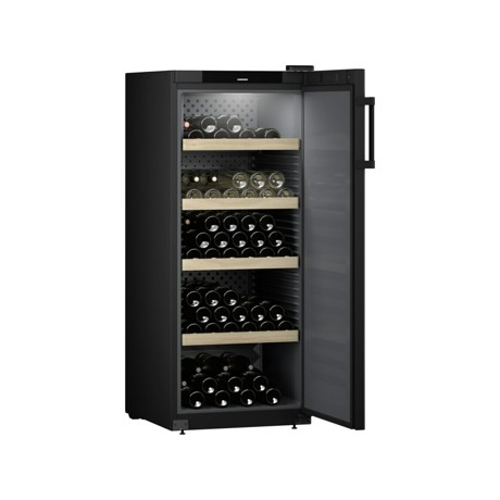 Vitrina de vinuri Liebherr WSbl 4601, 166 sticle, Clasa E, Rafturi lemn, Control electronic Display, H 148.4 cm, 323 l, Negru