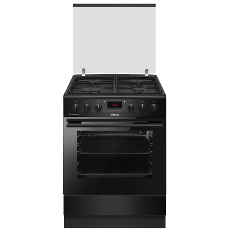 Aragaz mixt Hansa FCMS682090, 60x60 cm, 4 arzatoare, plita gaz, cuptor electric, 65 l, display, clasa A, 8 functii, ventilator, gril, negru