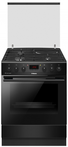 Aragaz HANSA FCMS68249, 4 arzatoare, Mixt, Aprindere electrica, Dispozitiv de siguranta plita, Grill, 60 cm, Negru