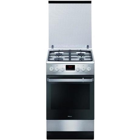 Aragaz Hansa FCMX582509, Mixt, 4 arzatoare gaz, Cuptor electric, 8 functii, Gratare din fonta, Grill, Rotisor, 50x60 cm, Inox