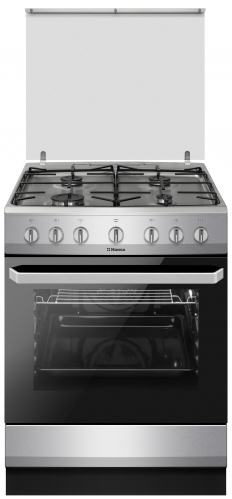 Aragaz mixt Hansa FCMX681009, 4 arzatoare,8 functii, Gaz, Aprindere electrica, Grill, 60 cm, Inox