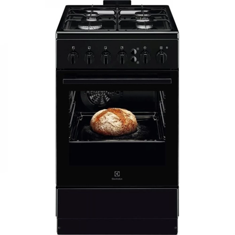 Aragaz Electrolux LKG504022K,  4 arzatoare gaz; Siguranta plita+cuptor; Autocuratare catalitica; Timer mecanic; Aprindere integrata plita; Grill electric; Iluminare cuptor;Negru