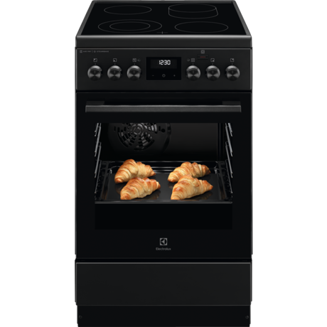 Aragaz Electrolux LKR564201K, Electric, Plita vitroceramica, 4 zone de gatit, Cuptor electric multifunctional, SteamBake, Autocuratare catalitica, Grill electric, Clasa A, 50 cm, Negru
