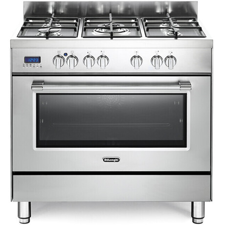 Aragaz profesional DeLonghi PRO 96 MX ED, 5 Arzatoare pe gaz, Cuptor electric multifunctional, 87 l, 9 functii, Clasa energetica A, 900 x 600 x 850 mm, Inox