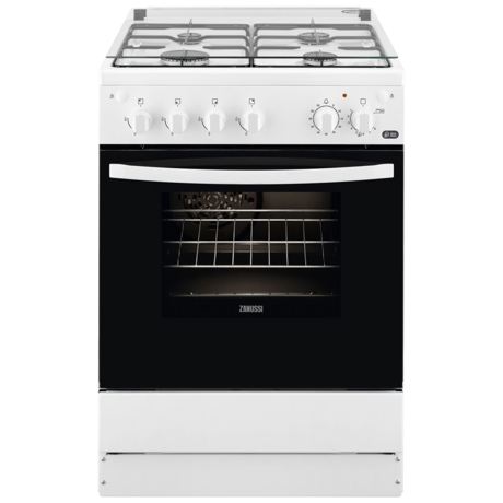 Aragaz pe gaz Zanussi ZCG612K1WA 60x60 cm; 4 arzatoare gaz; Siguranta plita+cuptor; Aprindere electrica plita si cuptor; Autocuratare catalitica; Timer mecanic; Grill electric; Rotisor; Iluminare cuptor; Usa cu 2 straturi de geam detasabile; 2 tavi emailate+1 gratar; Capac sticla; Volum net cavitate 59 litri; Alb