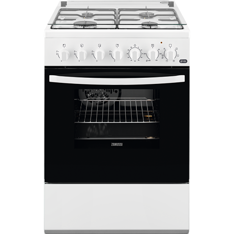 Aragaz mixt Zanussi ZCK67211WA 60x60 cm; 4 arzatoare gaz; Cuptor electric multifunctional (6 functii); Siguranta plita; Timer mecanic; Aprindere integrata; Iluminare cuptor; Grill electric; Usa cu 2 straturi de geam detasabile; Capac sticla; 2 tavi emailate+1 gratar; Volum net cavitate 54 litri; Clasa A, Alb