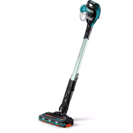 Aspirator vertical si mop Philips SpeedPro Aqua 3in1 FC6729/01, 15.76 kWh/an, 21.6V, autonomie max 50 min, perie cu LED 180°, perie mini turbo, turcoaz-negru