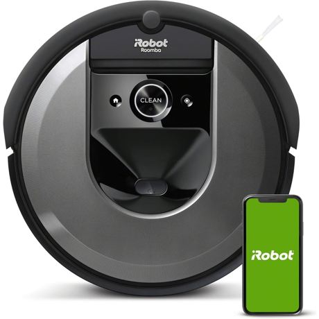 Robot aspirator iRobot Roomba i7 (i7156), Li-ion, Consum 26Wh, Putere 10x, 10 harti, Bariere virtuale, Golire automata gunoi, WiFi, App, Alexa&Google, 3-Stage Cleaning System, Sistem aspirare mecanic+vacuum cu 2 perii, gri deschi