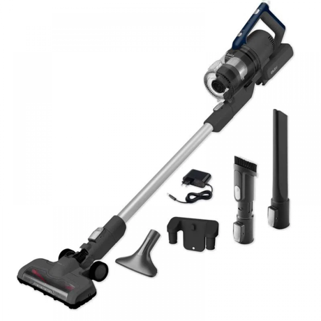 Aspirator Amica VM 9012 Joran Turbo, Baterie Li-Ion,  Vertical 2 in 1, 350 W, Iluminare LED perie, Negru/Albastru