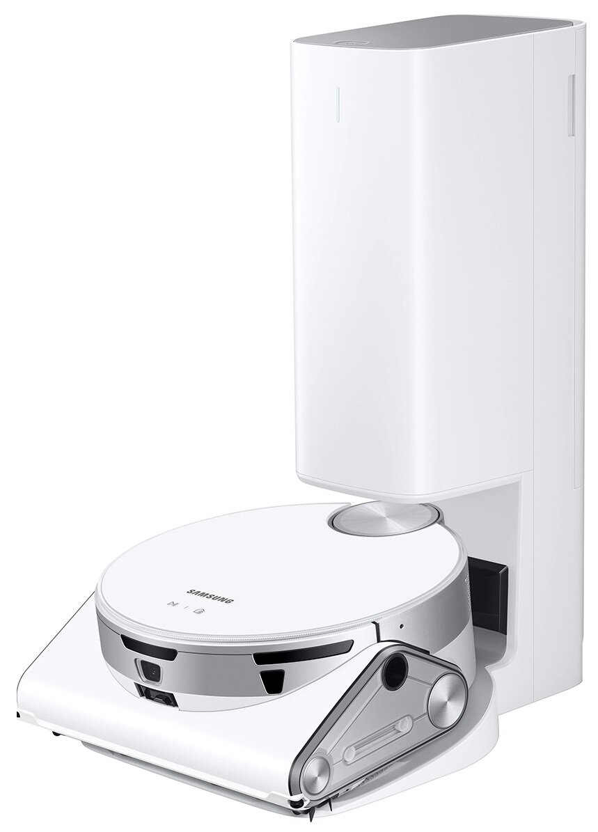 Robot de aspirare Samsung Jet Bot AI VR50T95735W/GE, 170W, Monitorizare video, Recunoastere obiecte AI, LiDar, Senzor 3D trepte, Statie de colectare Clean Station, Motor Digital Inverter, Select & Go, No go Zone, Alb