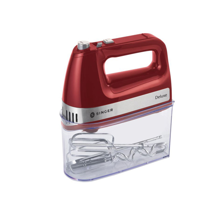 Mixer de mana Singer Deluxe HM-500, 500W, 5 viteze, 2 teluri, 2 dispozitive de framantat, Rosu/Argintiu