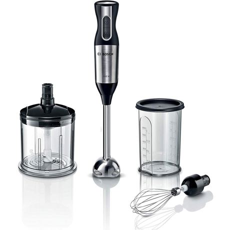 Blender de mana Bosch ErgoMixx MS6CM4160, 800 W, 12 viteze, Buton Turbo, Blocare de siguranta, Minitocator 0.50 L, Vas gradat 0.6 L, Tel inox, Negru/Inox