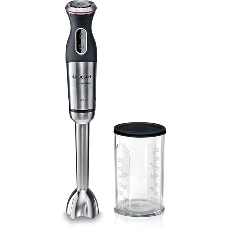 Blender de mana Bosch MaxoMixx MS8CM6110,10000 W, 12 viteze, Buton Turbo, Blocare de siguranta, Vas gradat 0.6 L, Tel inox, Negru/Inox