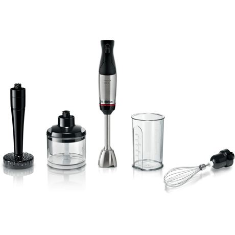 Blender Bosch MSM6M623,1000 W, Inox, minitocator, tel, pasator,vas gradat, cutit QuattroBlade System Pro lama rotativa cu 4 laturi, negru/argintiu