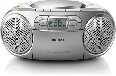Microsistem audio Philips AZ127/12, 2 x 1 W, CD, Caseta, Dynamic Bass Boost, Ecran LCD, Argintiu