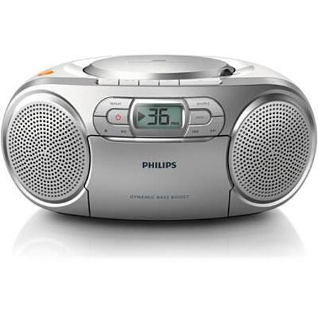 Microsistem audio Philips AZ127/12, 2 x 1 W, CD, Caseta, Dynamic Bass Boost, Ecran LCD, Argintiu