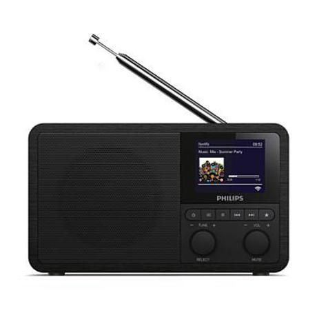 Radio cu ceas Philips TAPR802/12, FM, Bluetooth v4.2, 3W RMS, reglare automata digitala, radio prin internet, DAB+, Spotify Connect, afisaj color TFT de 2,4”, alarma buzzer, Negru