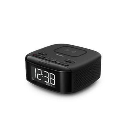 Radio cu ceas Philips TAR7705/10, 2 x 2 W, Alarma, Bluetooth, DAB+/FM, Incărcător Qi wireless, Incărcare prin USB, Negru