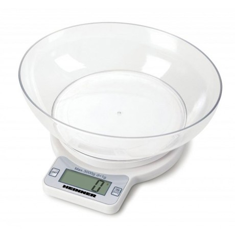 Cantar de bucatarie Heinner Quick HKSB-3000, 3 kg, Bol plastic, Alb