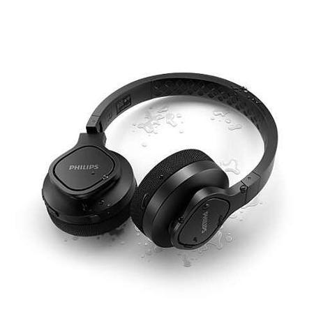 Casti audio over the ear Philips, Sport wireless TAA4216BK/00, Negru, Pernuţe lavabile pentru cupe, IP55