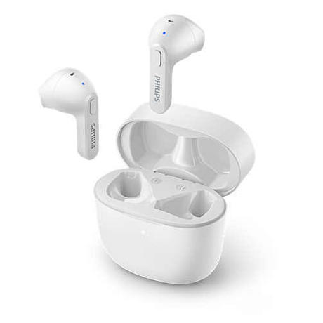 Casti audio true wireless cu fixare intraauriculară Philips TAT2236WT/00, IPX4, Până la 18 ore de redare, Albe