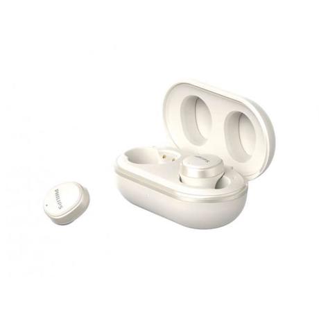 Casti audio true wireless Philips TAT4556WT/00, Difuzoare de 12 mm din neodim, Anulare activă a zgomotului (ANC), Fixare intraauriculară sigură si comodă, Timp total de redare de până la 29 h, Alb