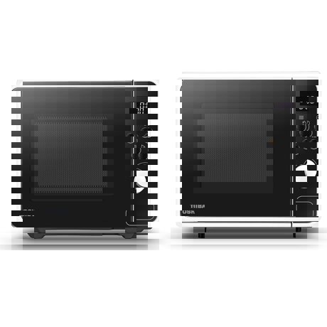 Cuptor cu microunde digital Toshiba, 23 L, putere 800 W, 8 functii auto, functie blocare copii, front negru, carcasa alba
