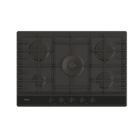 Plita Incorporabila Haier HAHG7W5HEB,  5 Arzatoare, Grilaje fonta, Aprindere electrica, Preci Flame, 75 cm, Email cu sticla neagra