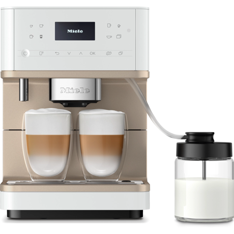 Espressor automat Miele CM 6360 MilkPerfection White CleanSteelMetallic, 15 bar, 1,8 L, WiFiConn@ct, BrilliantLight, OneTouch for Two, AromaticSystem, Auriu/Alb