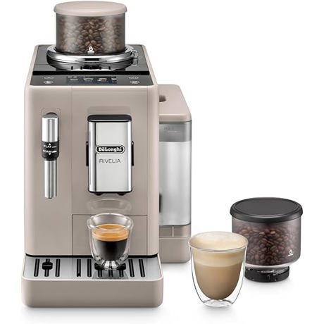 Espressor Delonghi EXAM440.55.BG,  Putere 1450 W, Pompa 15 bar, 1.4 L, 4 profiluri de utilizator, Afișaj tactil, TFT color de 3,5", Tehnologia LatteCrema, Sand Beige