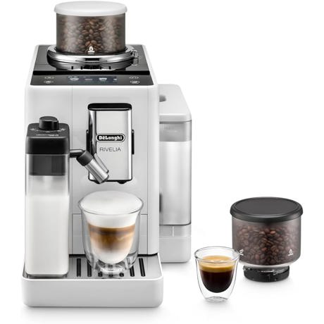 Espressor Delonghi EXAM440.55.W, Putere 1450 W, Pompa 15 bar, 1.4 L, 4 profiluri de utilizator, Afișaj tactil, TFT color de 3,5", Tehnologia LatteCrema, Arctic White